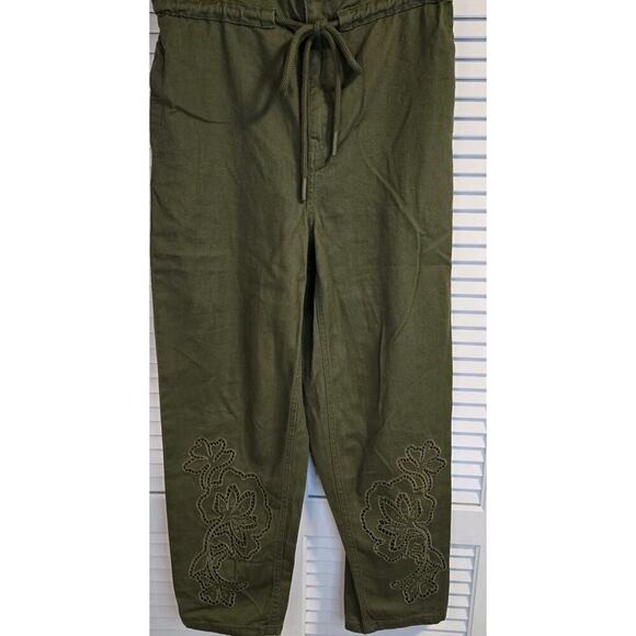 Future Collective High-Waisted Eyelet Pants Drawstring Size 2 Distessed Olive - Picture 2 of 9